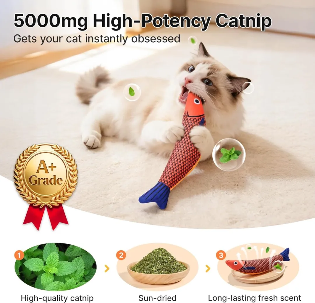 ECTEATOY Interactief Kitten Speelgoed Makreel Set - 3 Stuks - Kattenkruid