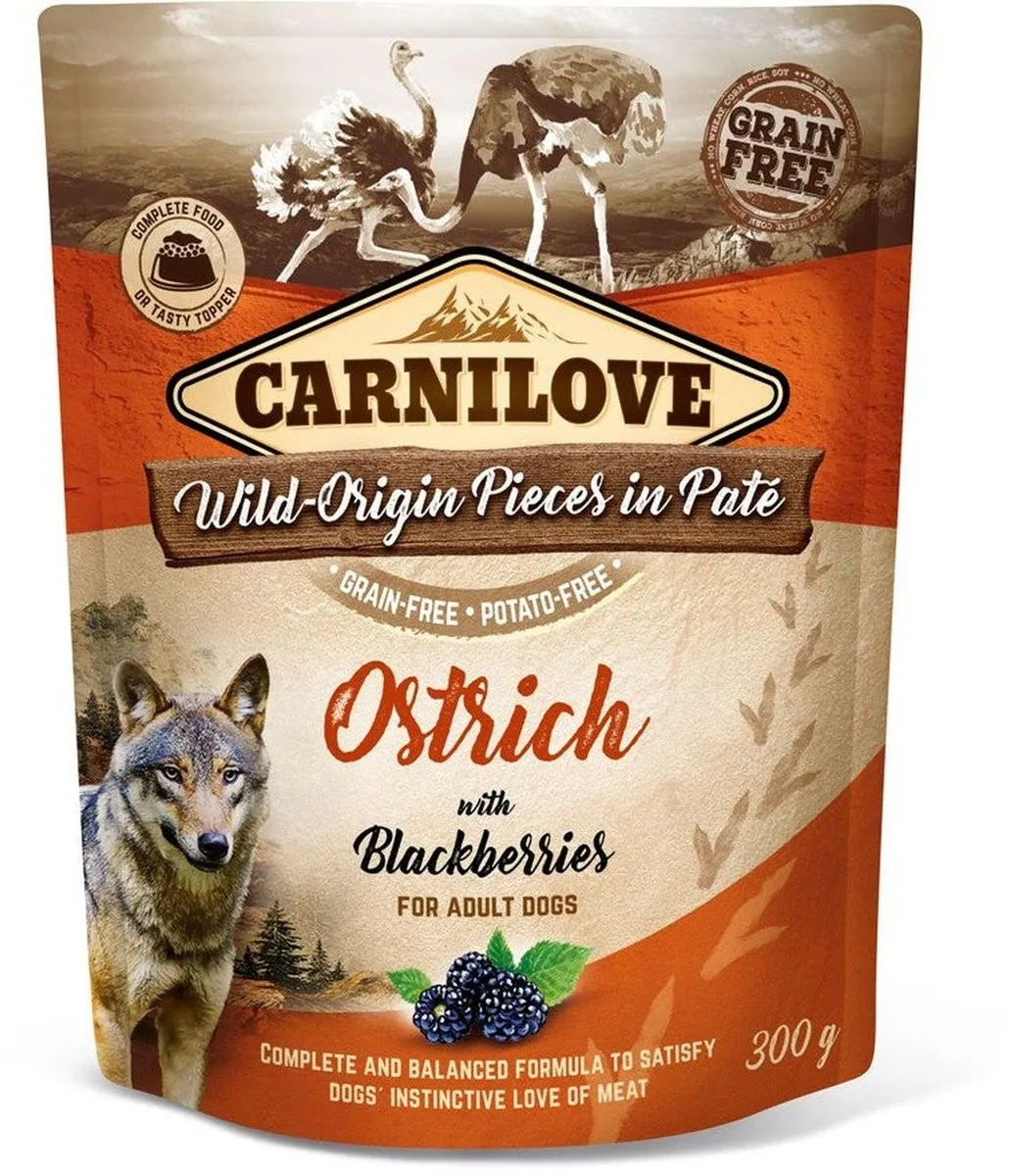 Carnilove Dog Pouch Pate Ostrich met Bosbessen 300g