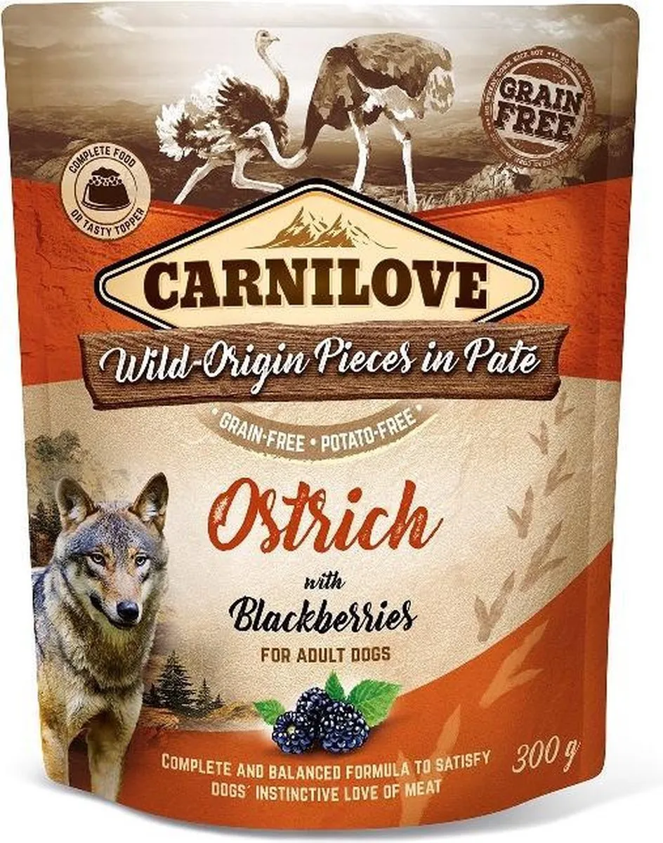 Carnilove Dog Pouch Pate Ostrich met Bosbessen 300g