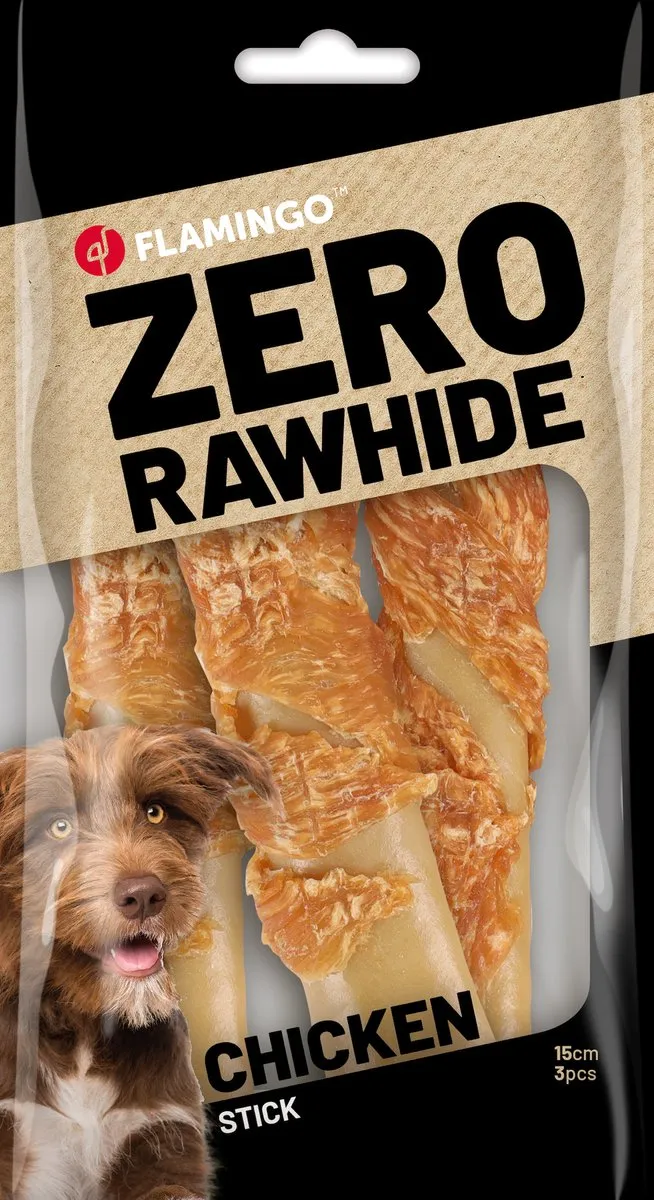 Flamingo Zero Rawhide Kip Staaf 120g - 3 Stuks