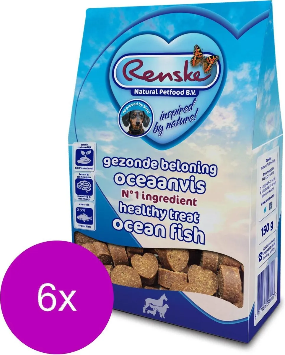 Renske Gezonde Beloning Hartjes Hondensnacks - 6x Vis