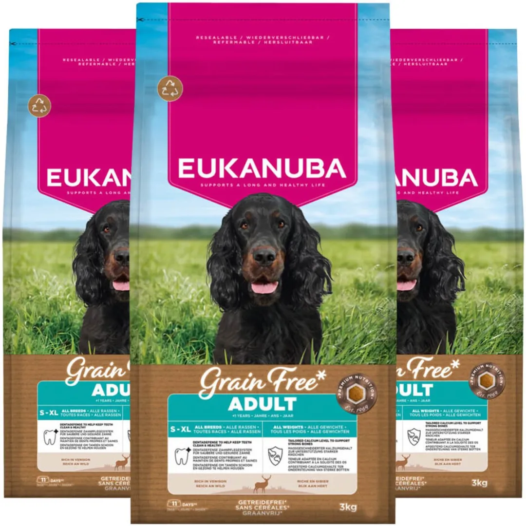 Eukanuba Grain Free Adult Hert Droogvoer - 9 kg (3x3kg)
