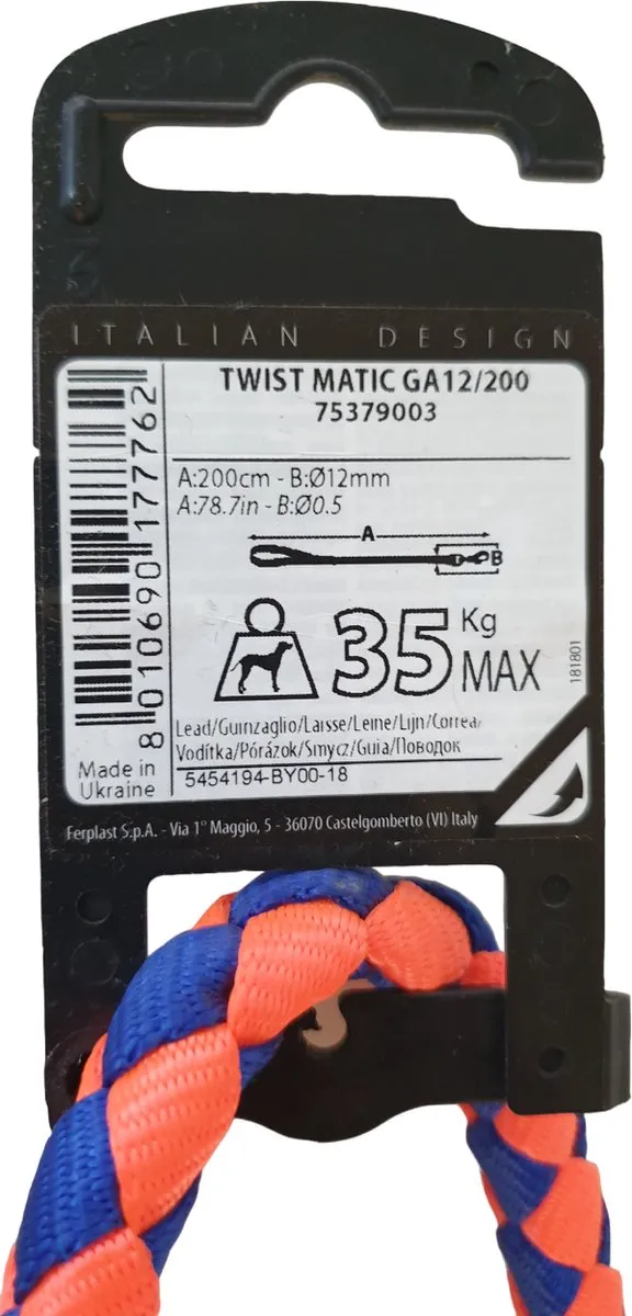 Ferplast Twist Matic Hondenlijn 12mm - 200cm - Oranje/Blauw