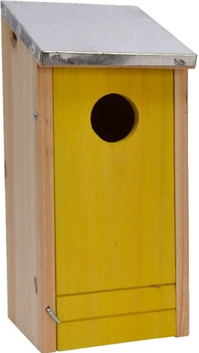 Decoris Houten Vogelhuisje Geel 26cm