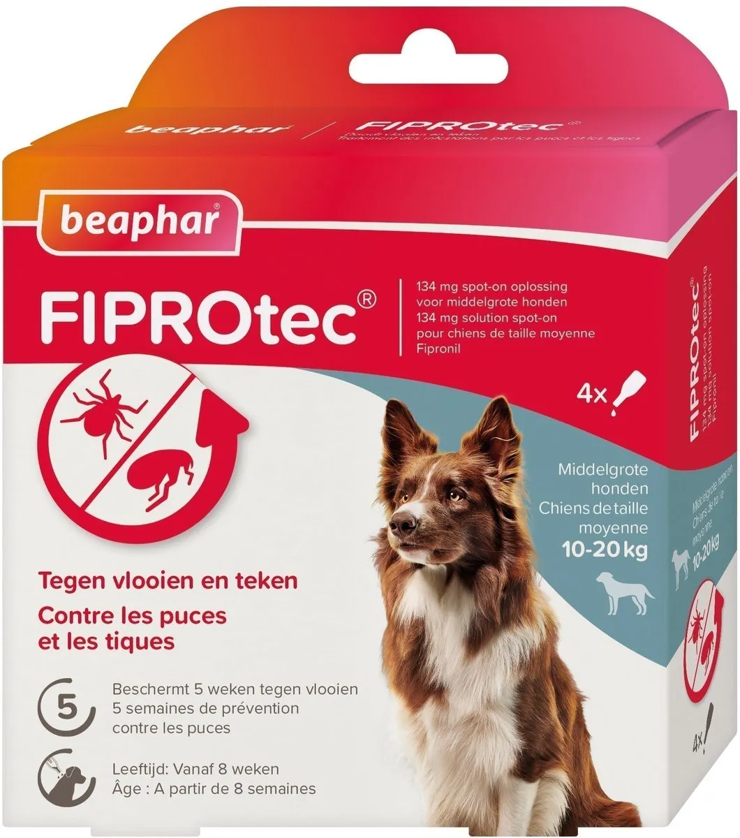 Beaphar Fiprotec Hond 10-20 kg Pipetten - 4 Stuks