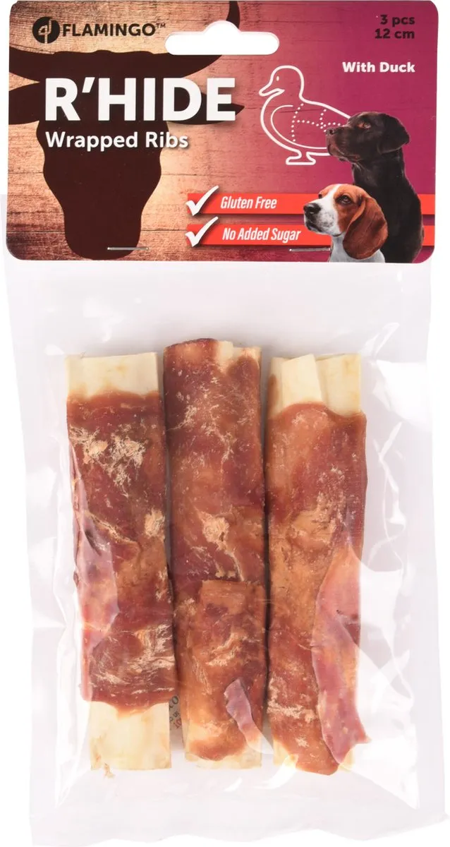 Flamingo R'hide Snack Honden R'hide Duck Wrapped Ribs 12cm - 3 Stuks