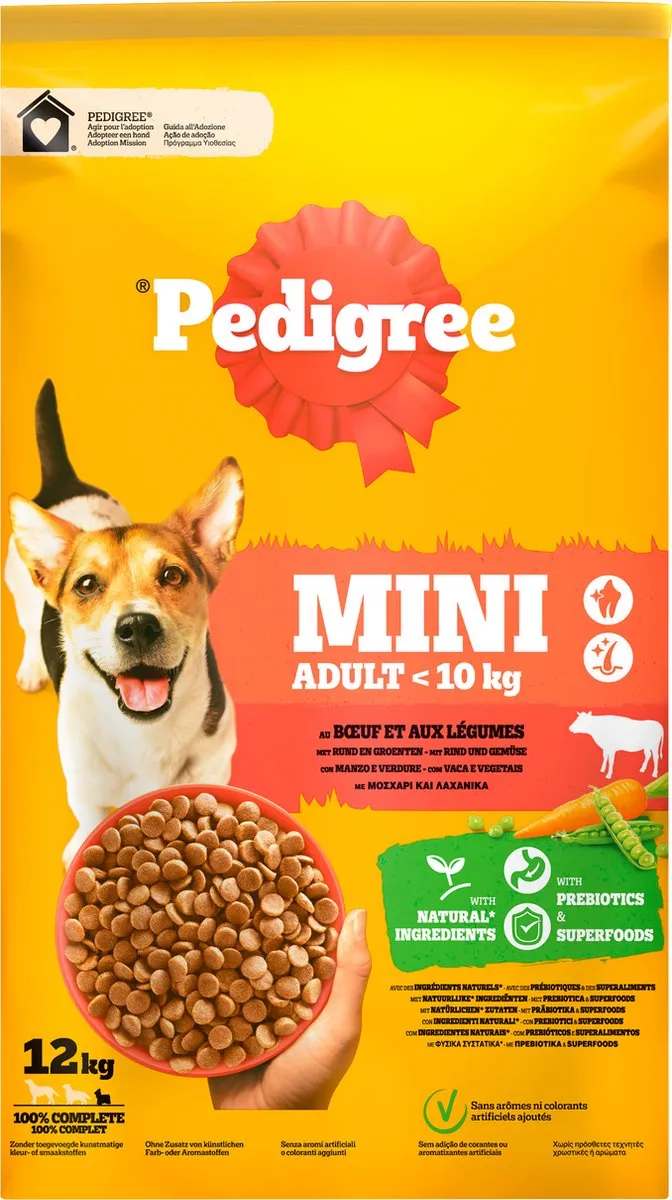 Pedigree Adult Mini Hondenbrokken Rund en Groenten 12kg