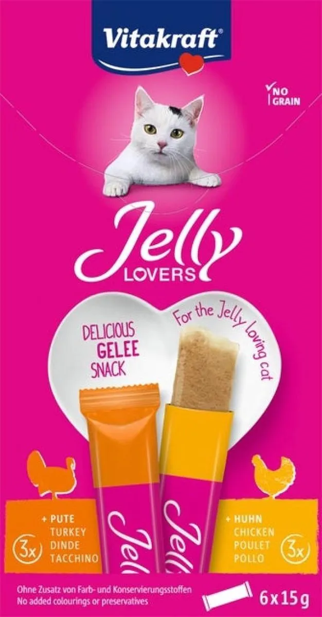 Vitakraft Kattensnack Jelly Lovers Kip & Kalkoen - 6x15g