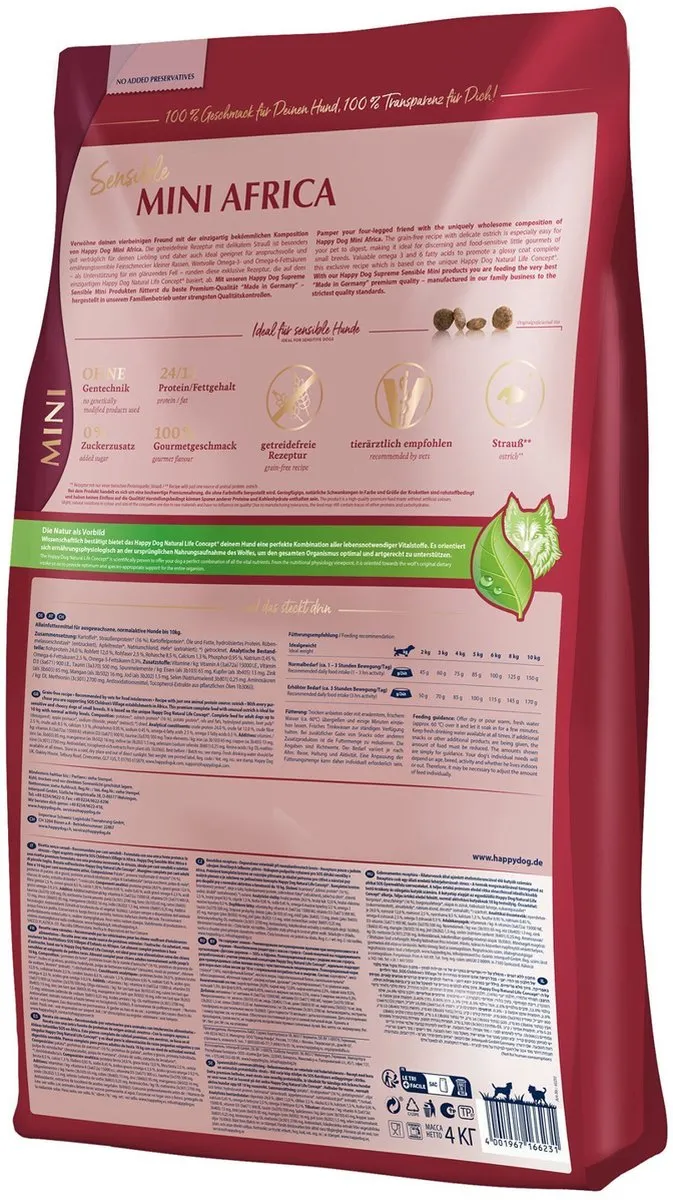 Happy Dog Grain Free Sensible Mini Africa 4 kg - Hond