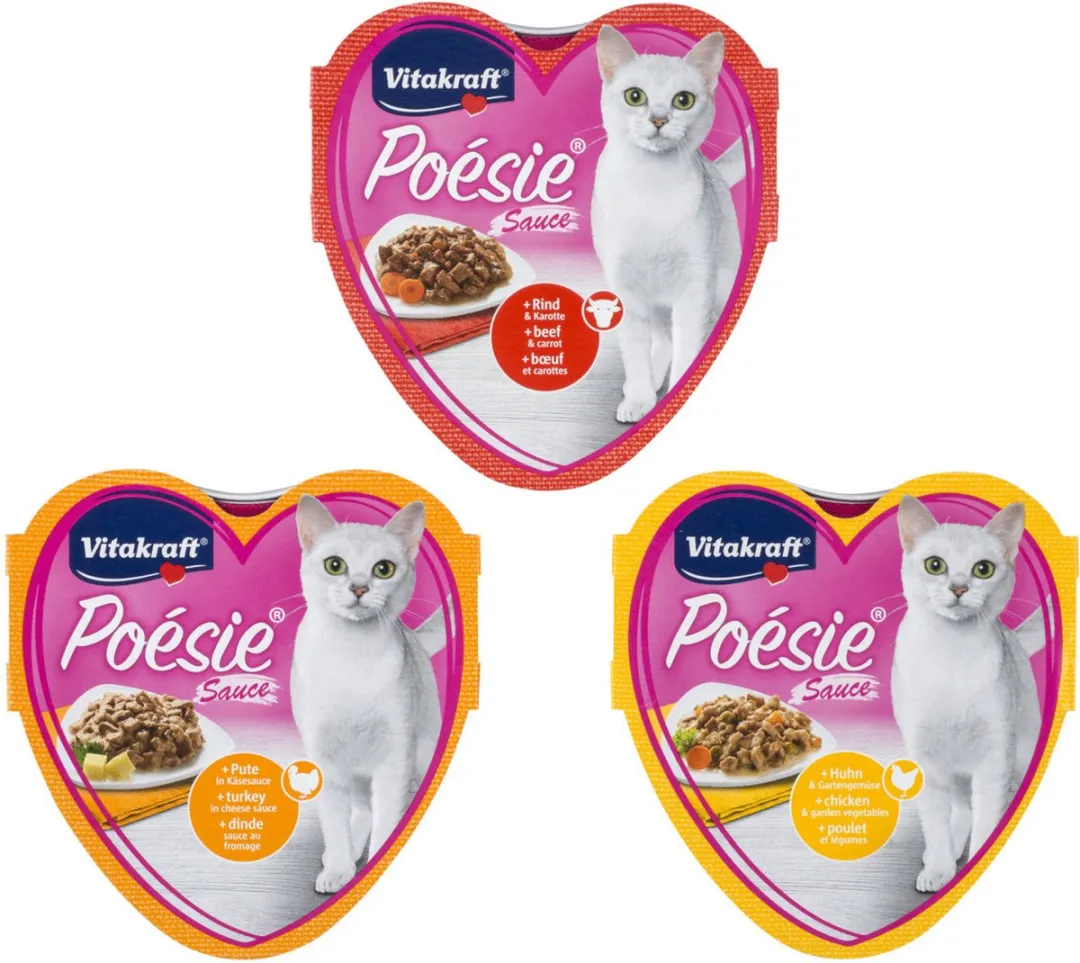 Vitakraft Poésie Multipack Natvoer 6x85g - Kip/Groente, Rund/Wortel, Kalkoen/Kaas