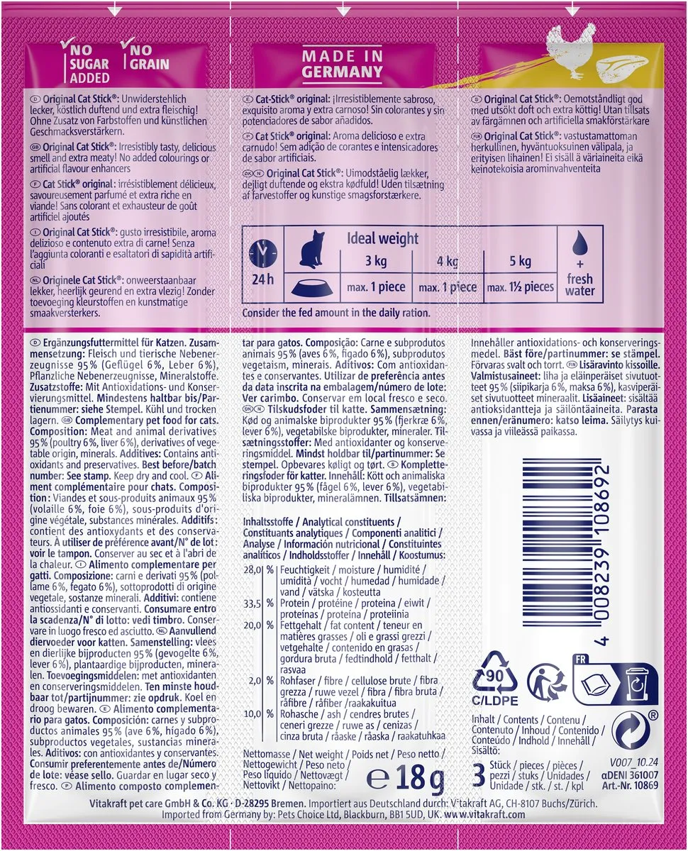 Vitakraft Cat-Stick Mini Gevogelte Met Lever - 20 Stuks