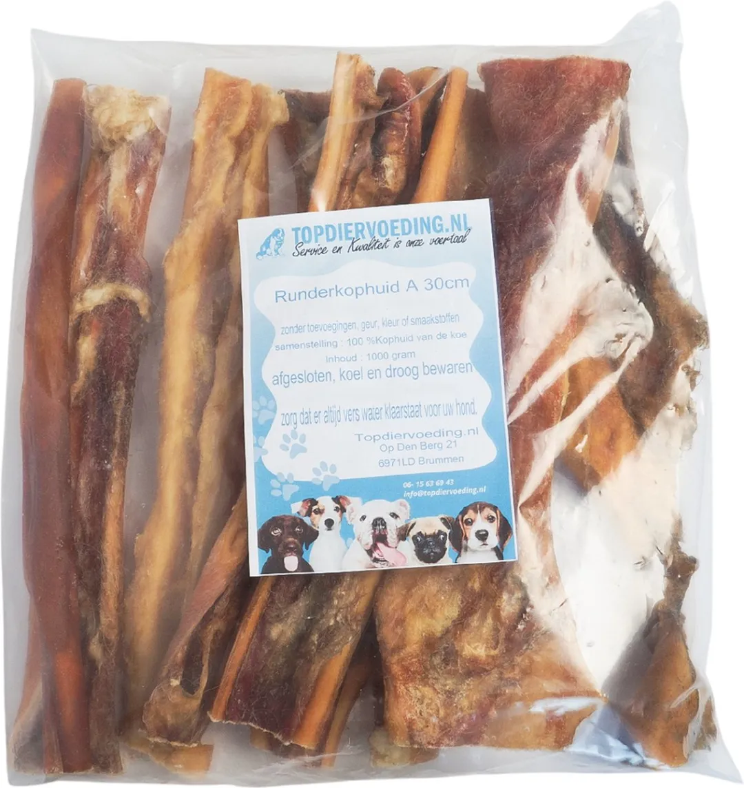 Topdiervoeding Runderkophuid 30cm - 1kg - 15 Stuks
