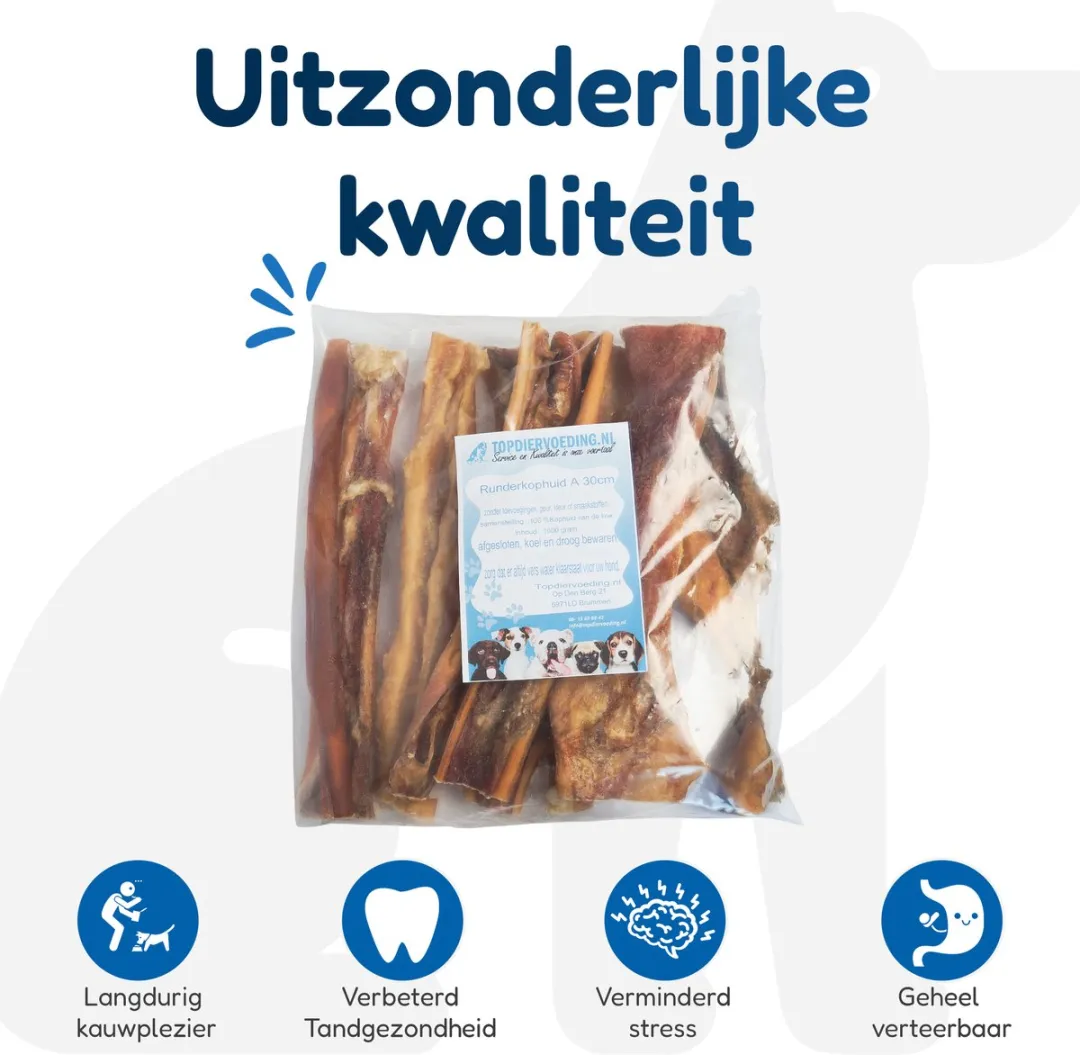 Topdiervoeding Runderkophuid 30cm - 1kg - 15 Stuks