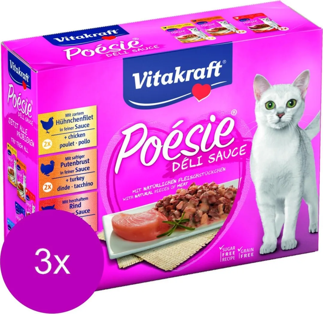 Vitakraft Poesie Deli Sauce Multipack - 3x6x85g Kip & Kalkoen