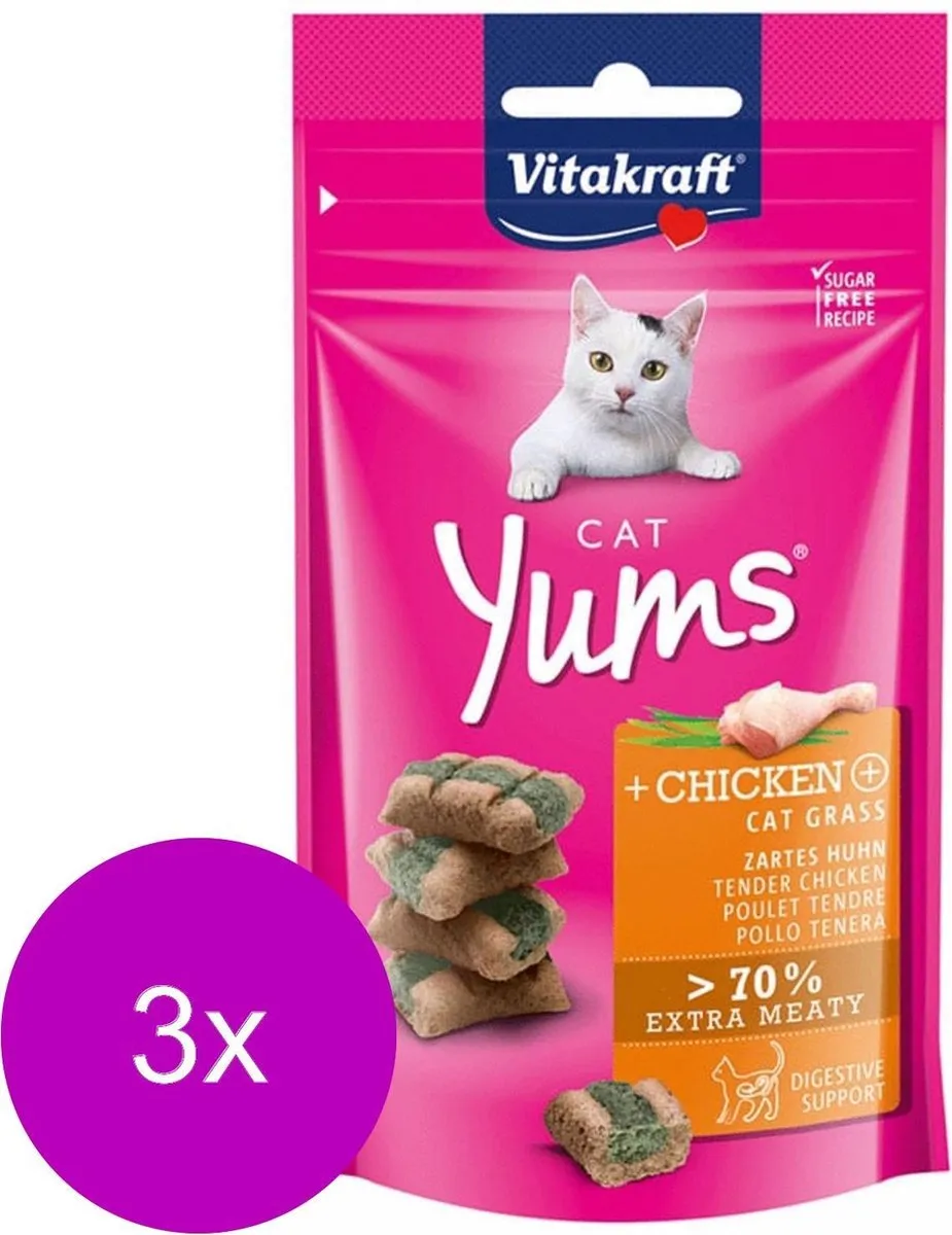 Vitakraft Cat Yums Kip & Kattengras - 3x40g