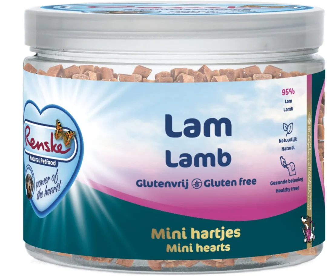 Renske Gezonde Beloning Mini Hartjes Hondensnack Lam 100g