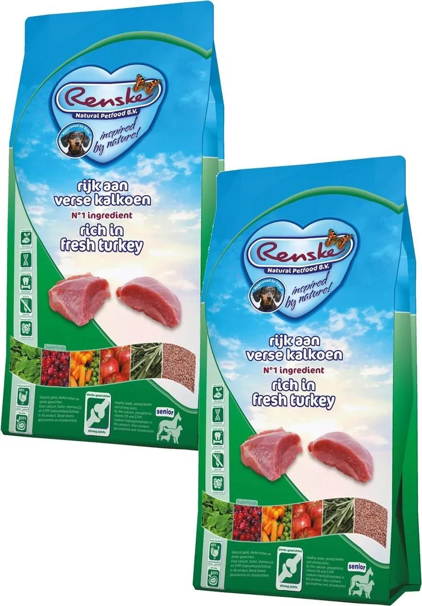 Renske Senior Kalkoen Hondenvoer - 2x2kg Graanvrij