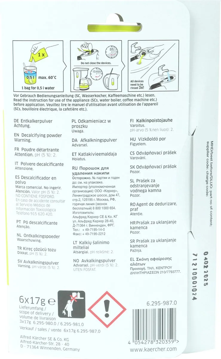 Kärcher Ontkalkerpoeder 6x17g - o.a. stoomreinigers