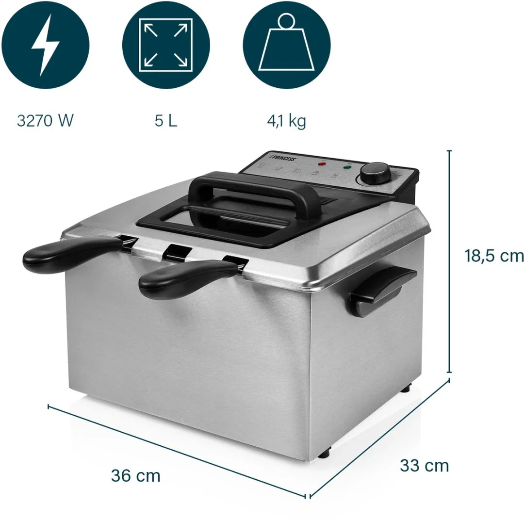 Princess Frituurpan 185000 - 5L 3270W - 3 Manden - RVS