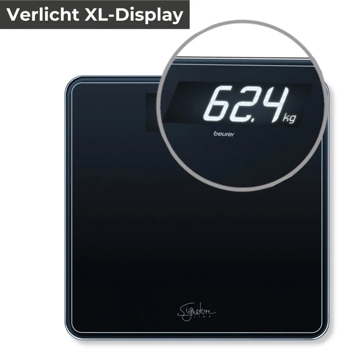 Beurer GS 400 SignatureLine Personenweegschaal – Digitaal & Stijlvol – Tot 200 kg – Quick Start voor Direct Wegen – Veiligheidsglas (31 x 31 cm) – Verlicht XL Display met Grote, Goed Leesbare Cijfers – Incl. Batterijen – 5 Jaar Garantie – Zwart