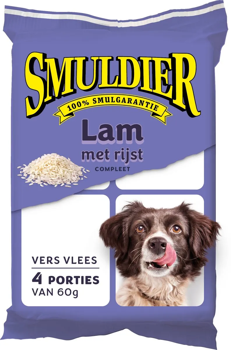 Smuldier Lam met Rijst 4x60g | 48 st. |compleet | diepvries hondenvoer | vers vlees