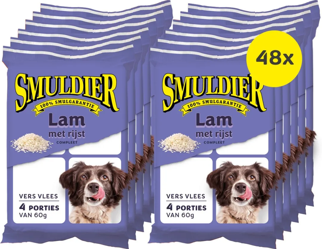 Smuldier Lam met Rijst 4x60g | 48 st. |compleet | diepvries hondenvoer | vers vlees