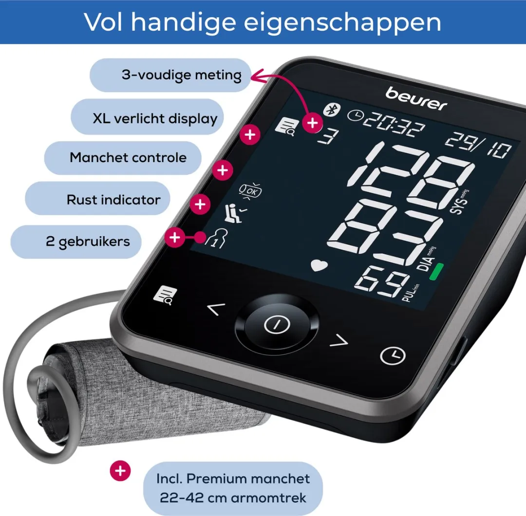 Beurer BM 64 Bloeddrukmeter Bovenarm - AFib Detectie - 120 Metingen