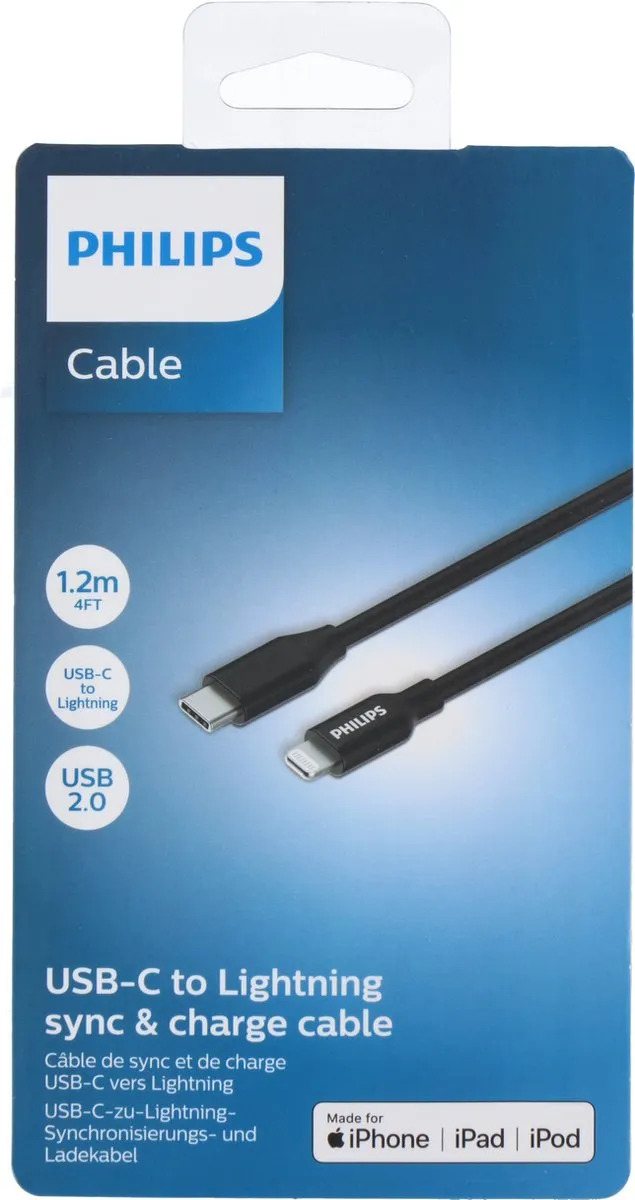 Philips USB-C naar Lightning Kabel DLC3104L/03 - 1.2m - Zwart