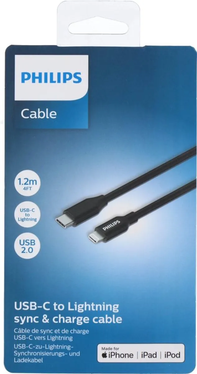 Philips USB-C naar Lightning Kabel DLC3104L/03 - 1.2m - Zwart