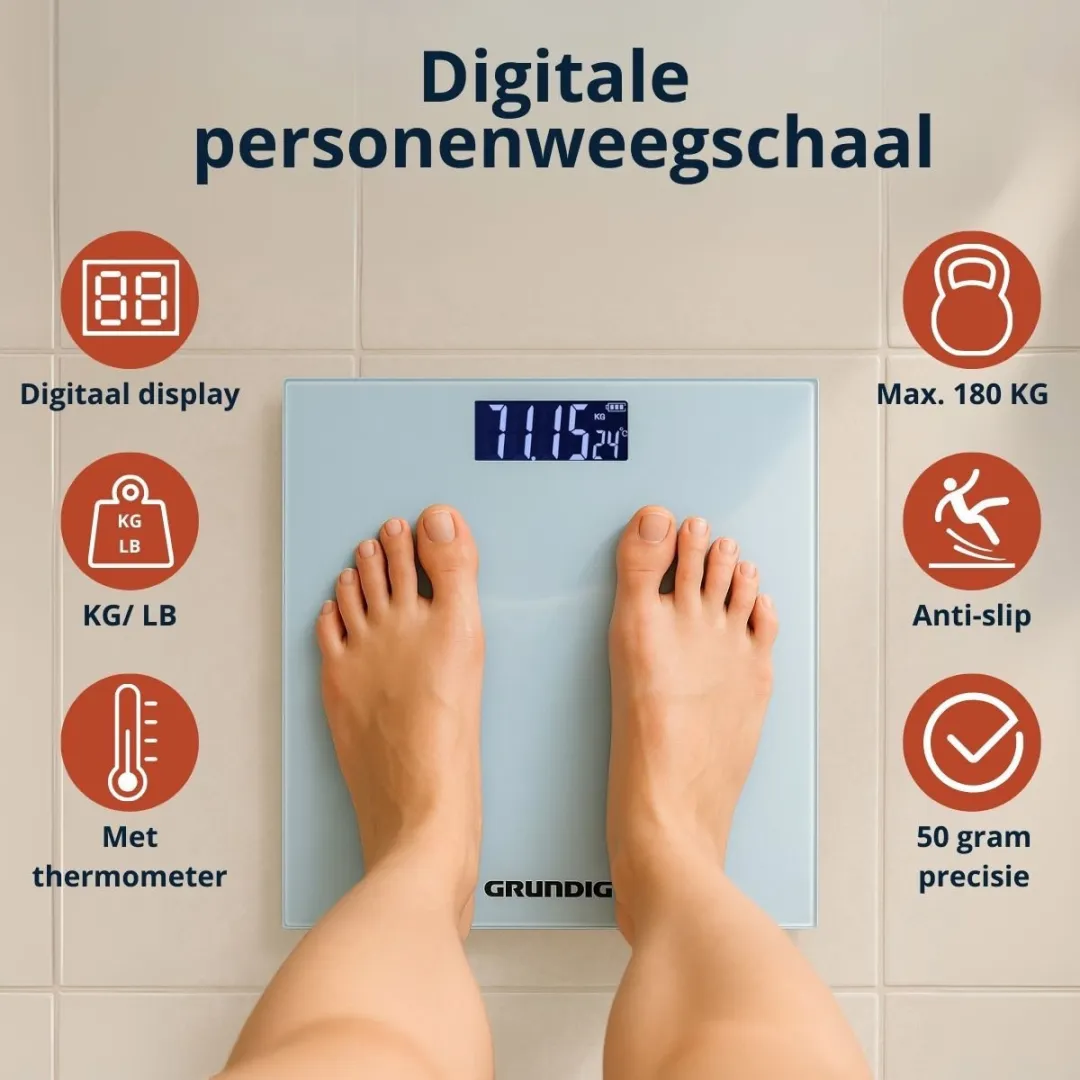 Grundig Digitale Personenweegschaal 180kg - Lichaamsanalyse