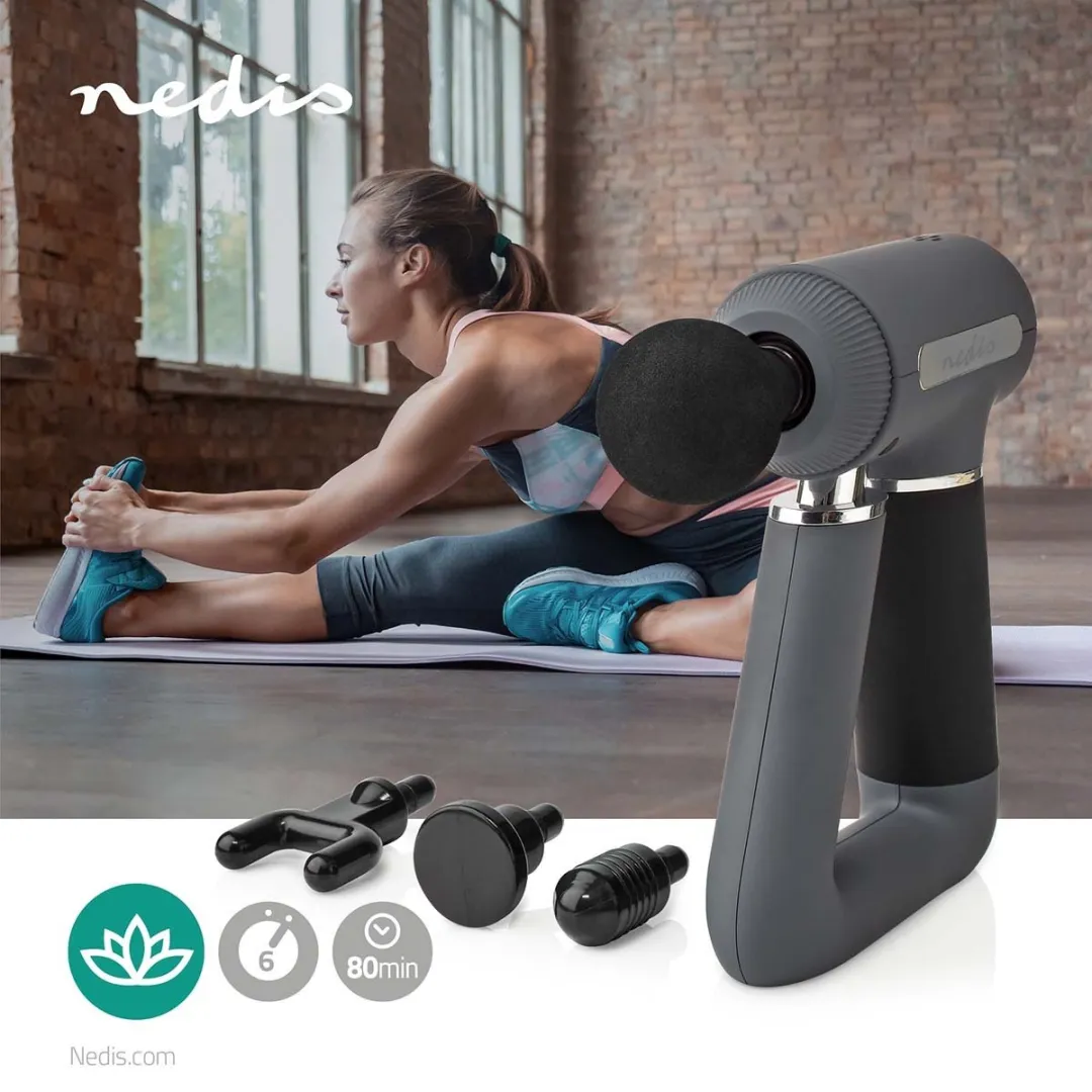 Nedis HCMSG300 Sportmassagepistool - 6 standen - Grijs