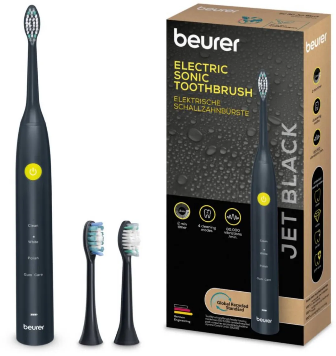 Beurer SC 30 Jet Black Sonische Tandenborstel - 4 standen - 80.000 bewegingen/min - 2 borstels