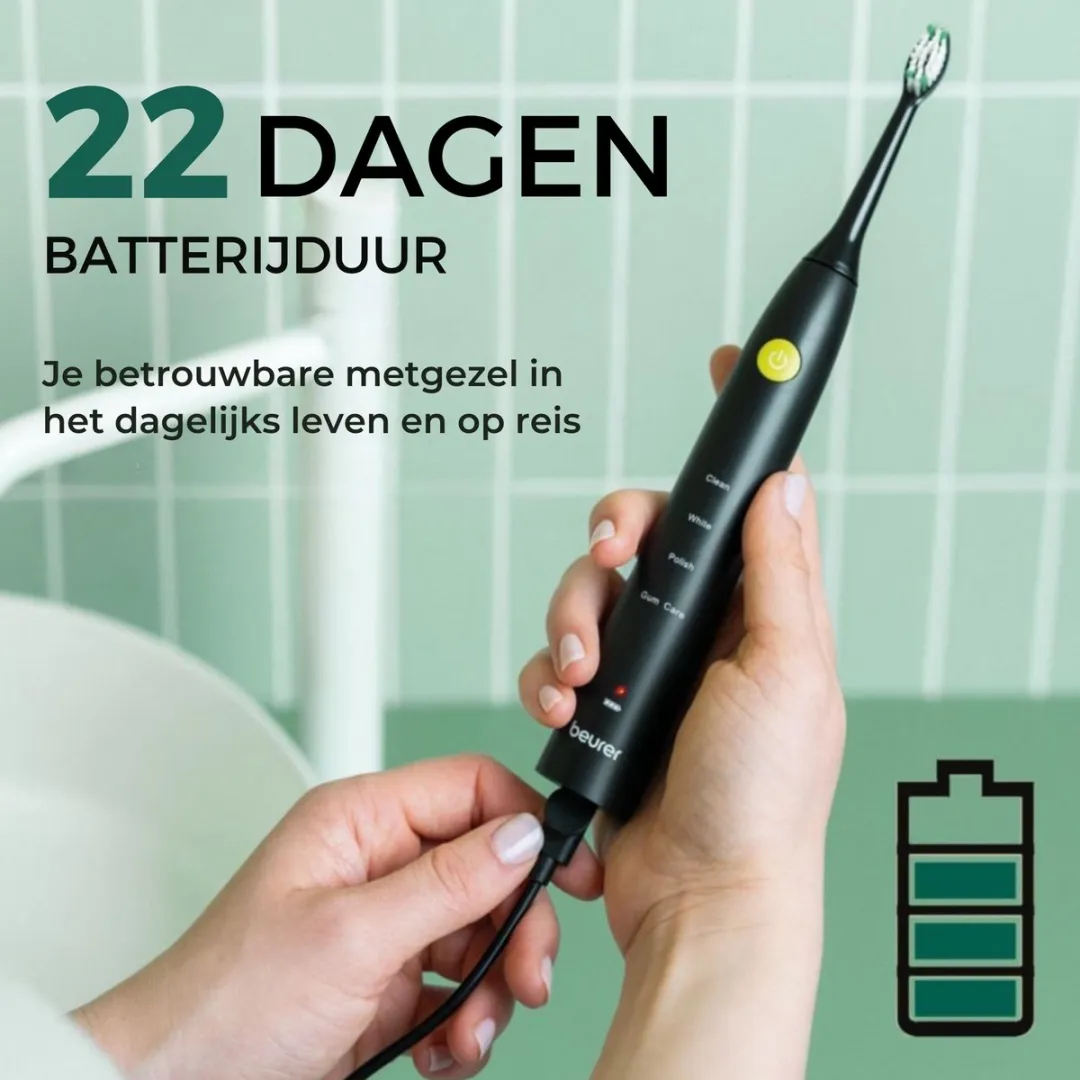Beurer SC 30 Jet Black Sonische Tandenborstel - 4 standen - 80.000 bewegingen/min - 2 borstels - afbeelding 6 van 6