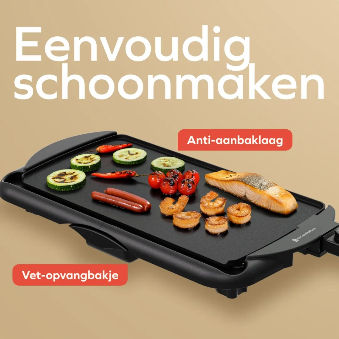 KitchenBrothers KB704 Elektrische Grillplaat - 2000W - 2 Platen - Zwart