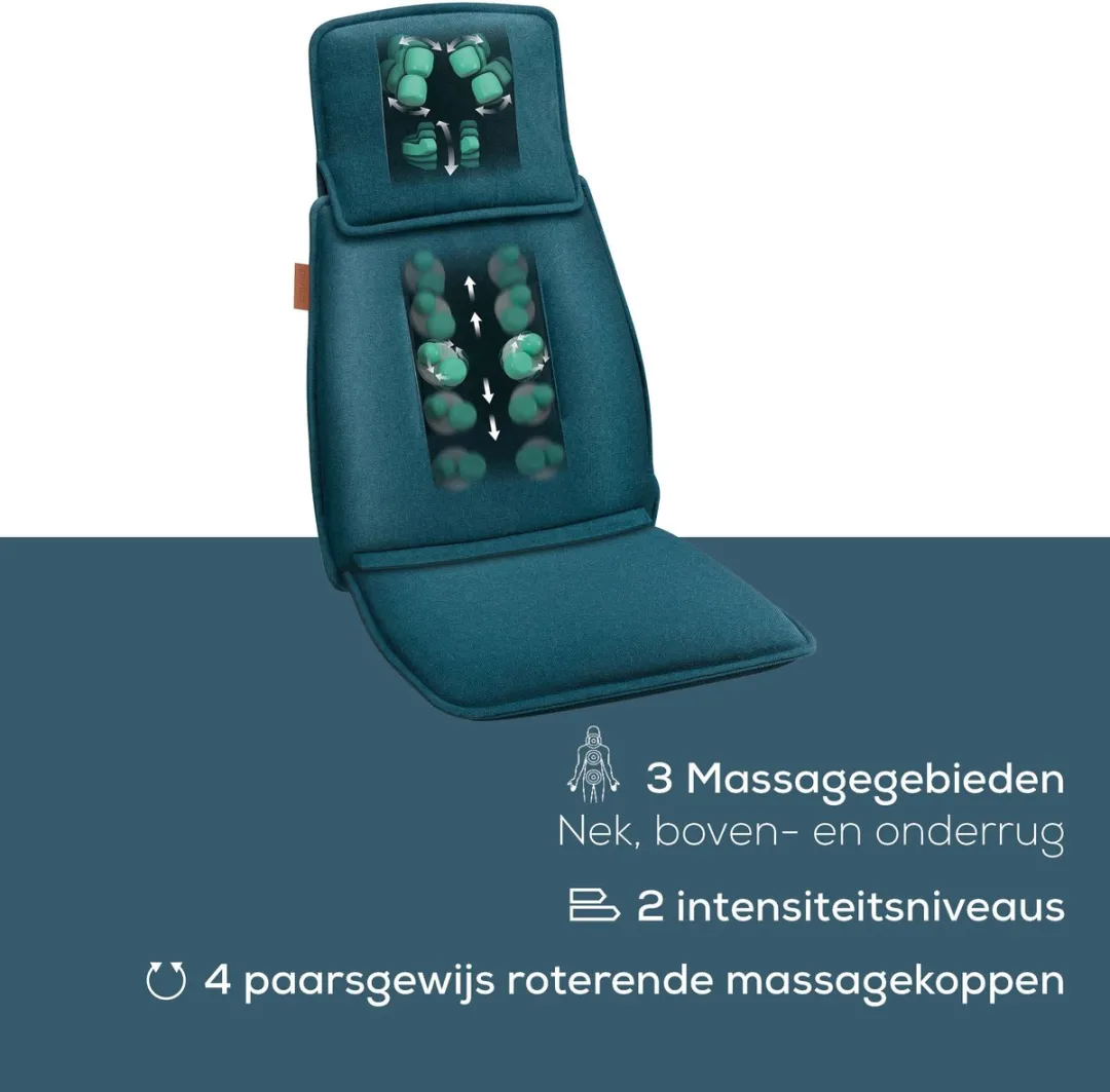 Beurer MG 330 Petrol Shiatsu Massagekussen - Massagestoel - Verstelbaar nekgedeelte - 4 Massagekoppen paarsgewijs roterend - 2 Intensiteitsniveaus - Wasbare hoes - 3 Jaar garantie - Petrol-groen