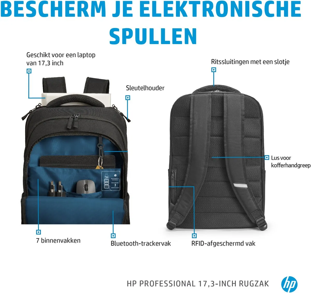 HP Renew Business Topload Laptoptas 17.3" - 10 Vakken - Zwart