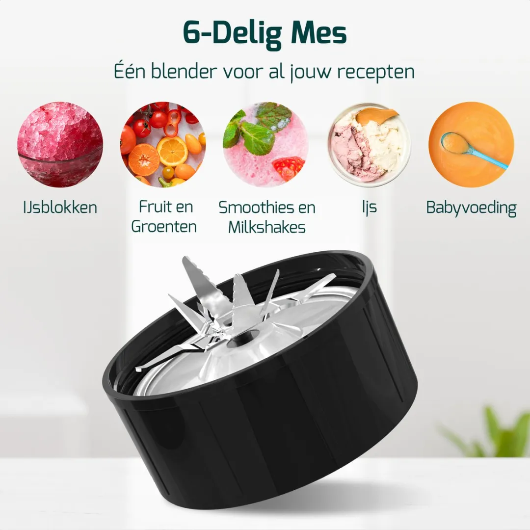FITAGE Blender 1200W - 8 Mesjes - 2x 650ml Bekers - Zwart - afbeelding 2 van 6