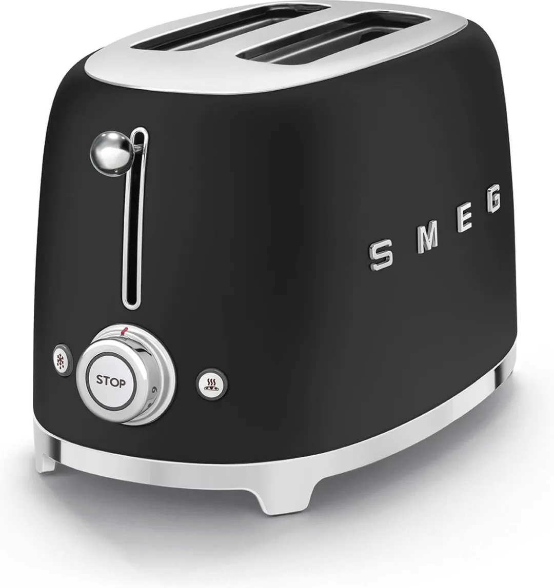 Smeg TSF01BLMEU Broodrooster 2x2 - 950W - 6 Niveaus - Mat Zwart