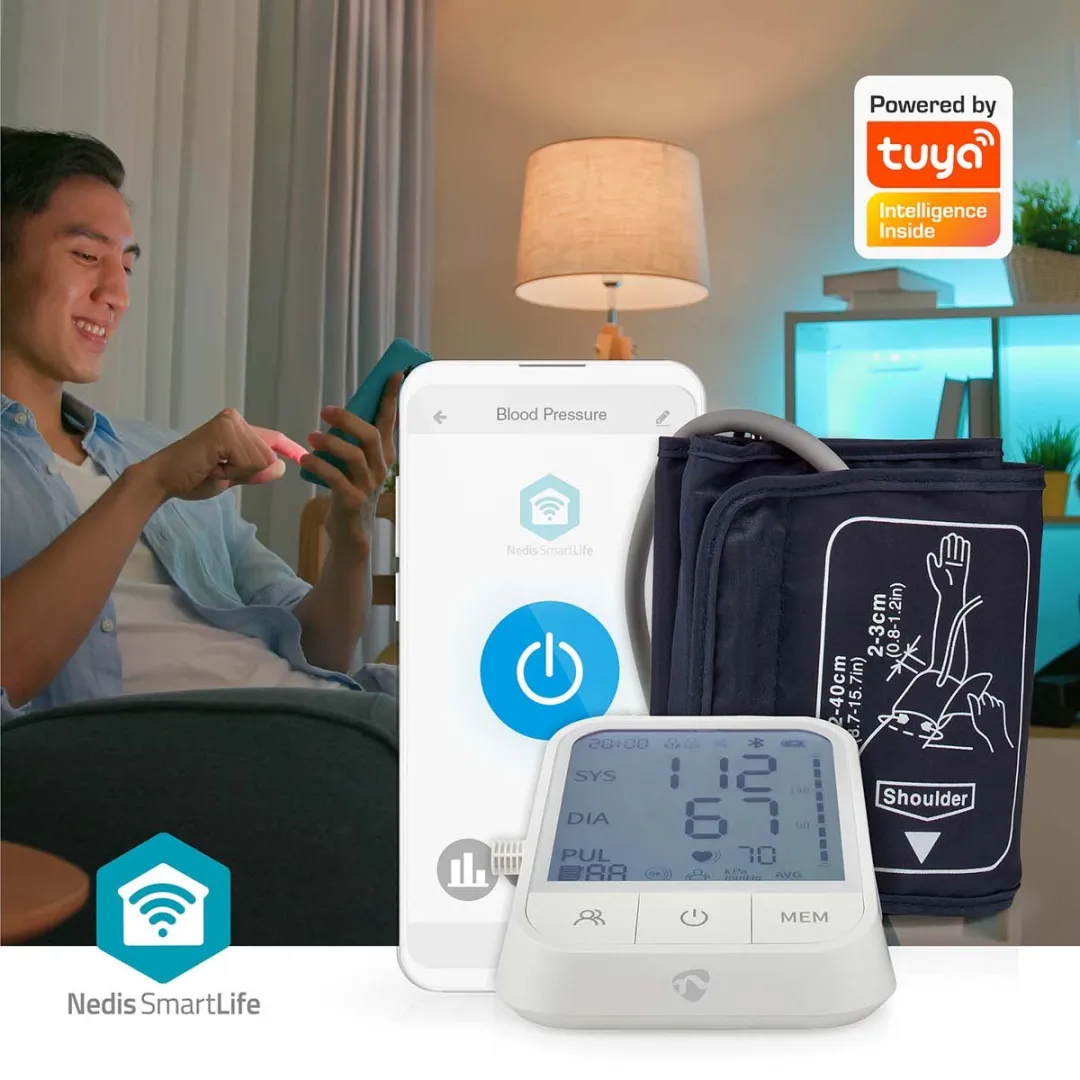 Nedis SmartLife BTHBP10WT Bloeddrukmeter Arm - Bluetooth - 22-42cm - Wit