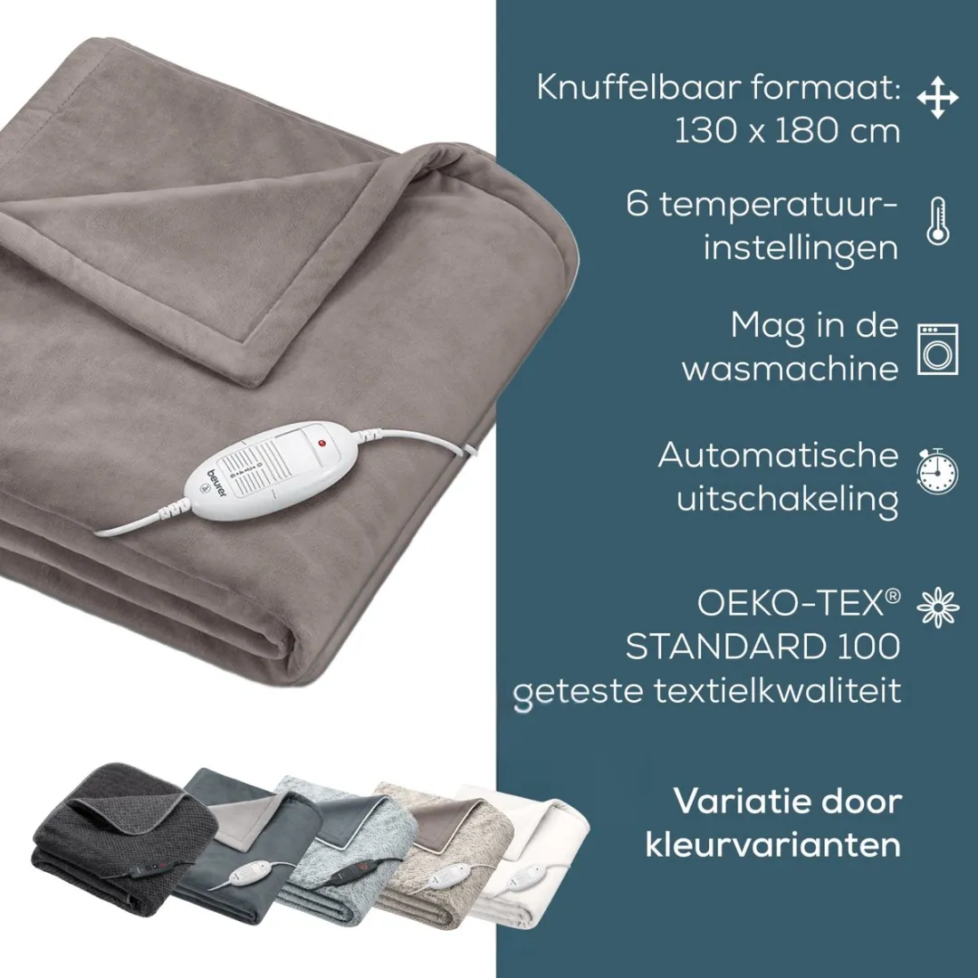 Beurer HD 75 Cosy Taupe Warmtedeken 100W - 1 persoons 180x130cm - afbeelding 6 van 6