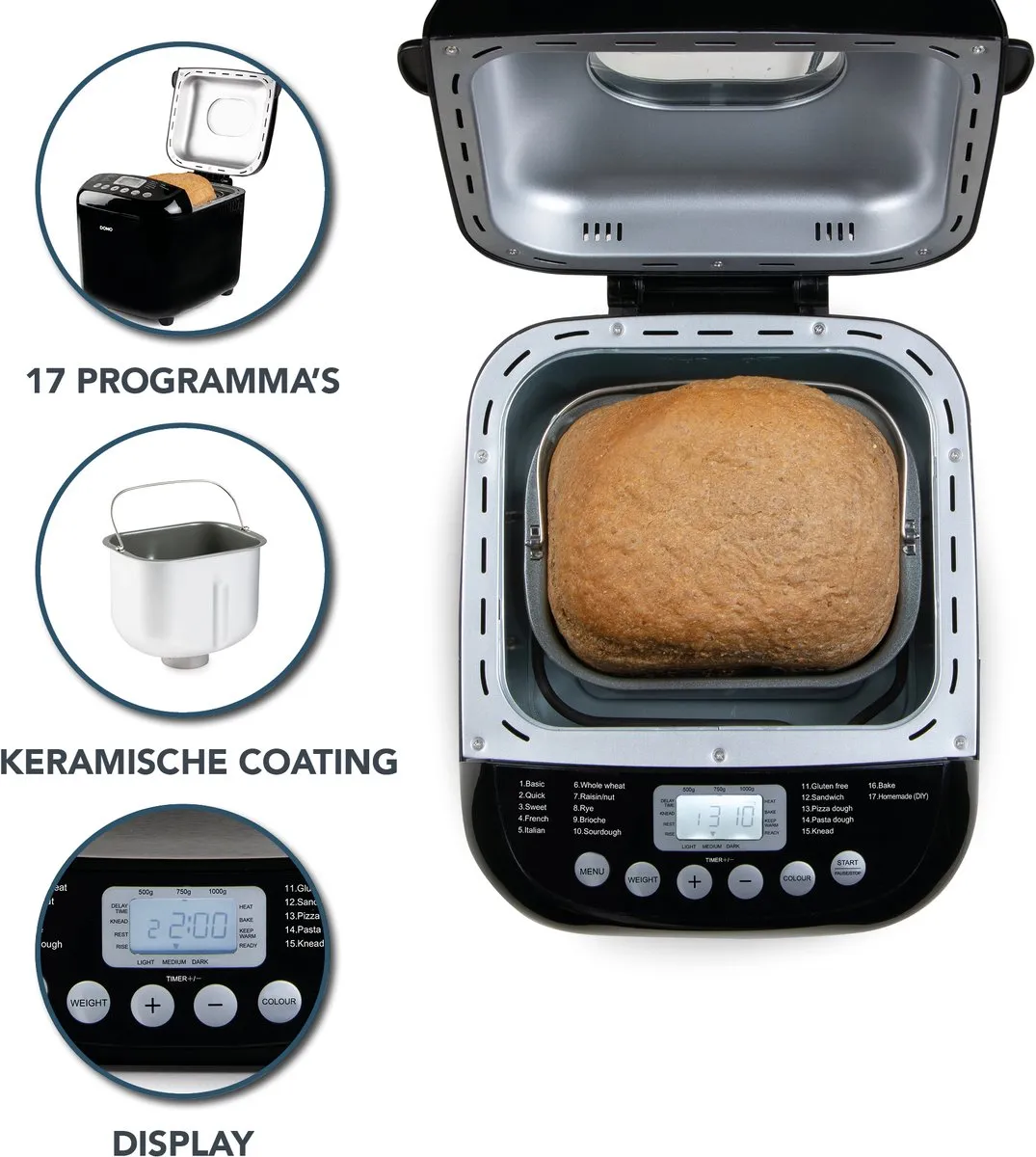 Domo B3978 Broodbakmachine 17 Programma's 1000g - Zwart - afbeelding 6 van 6