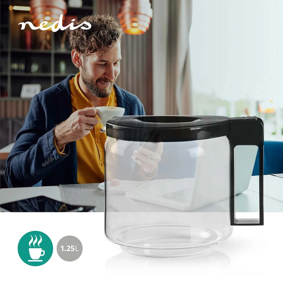 Nedis Glazen Koffiekan KACM003CP - 1,25L - Zwart