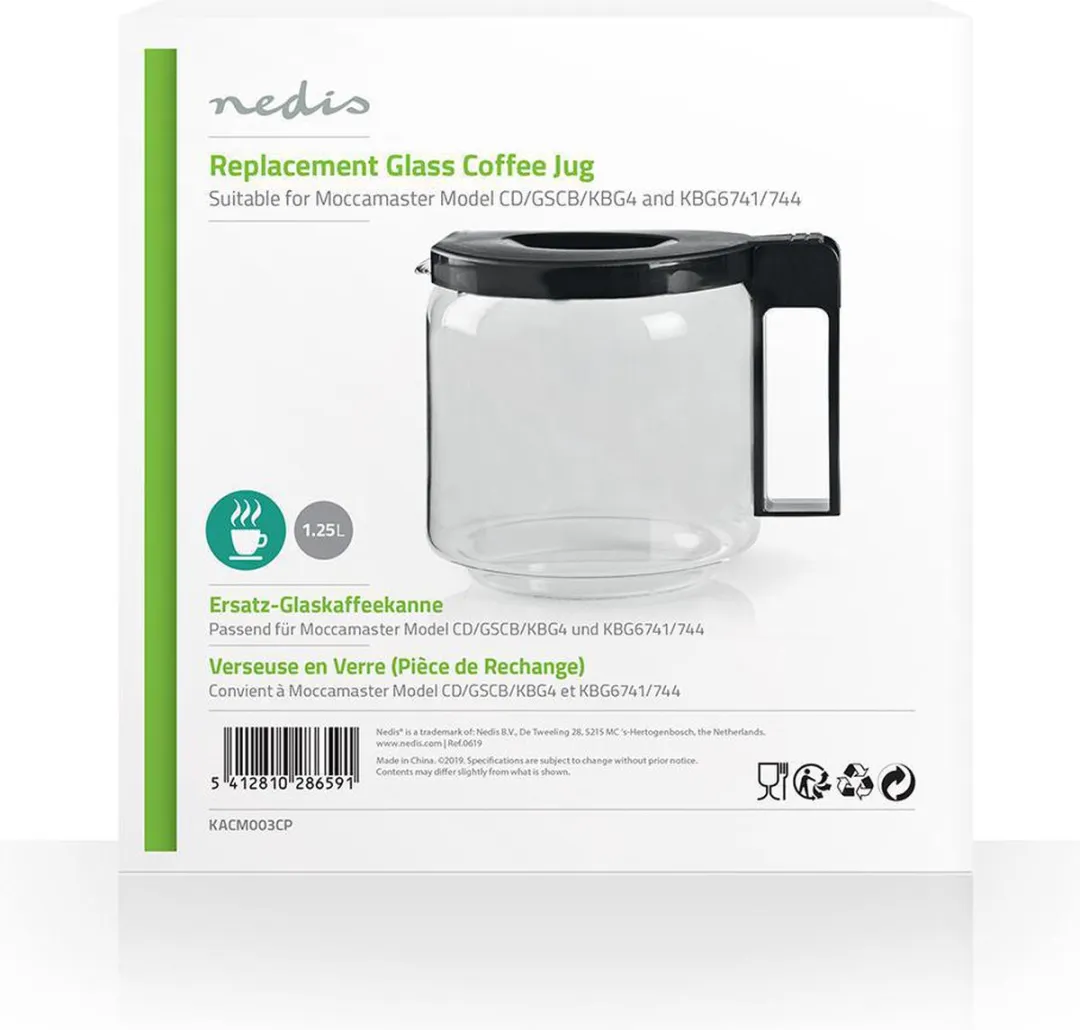 Nedis Glazen Koffiekan KACM003CP - 1,25L - Zwart