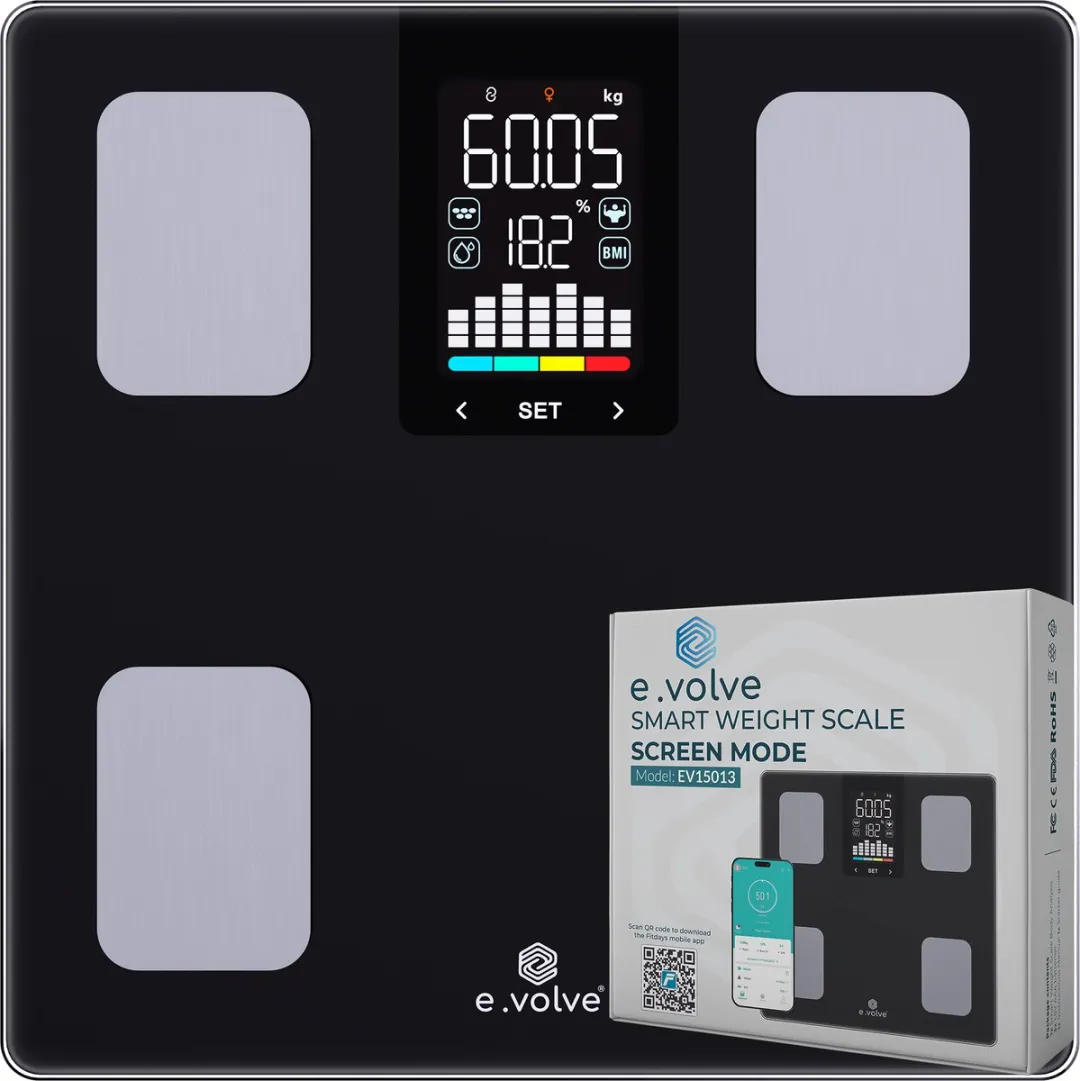 e.volve Weegschaal Personenweegschaal Digitaal - 20x - Werkt met en zonder App - Slimme Weegschaal met Lichaamsanalyse