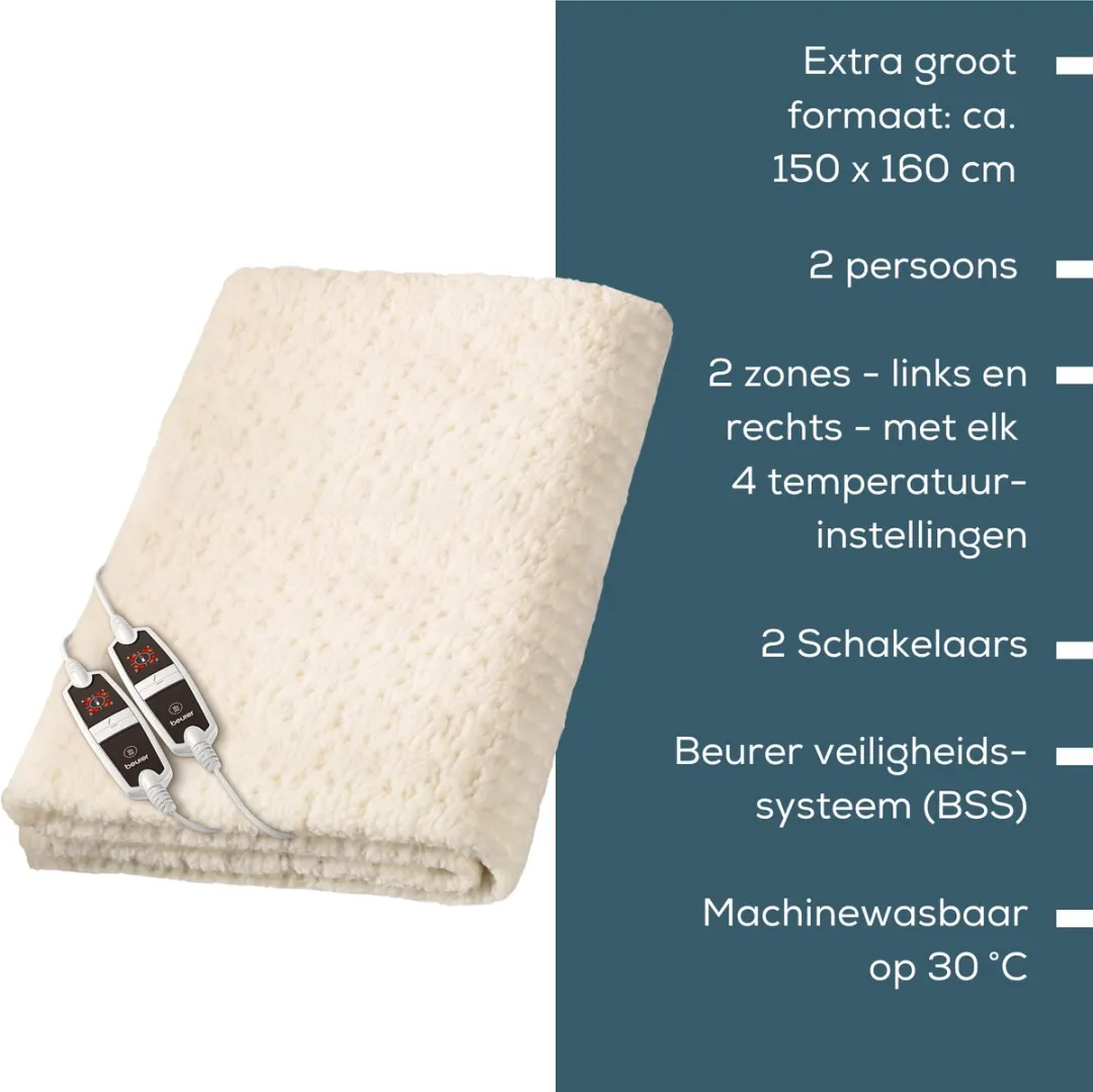 Beurer UB 56 Elektrische Onderdeken 2 Persoons - 150x160cm - Wit