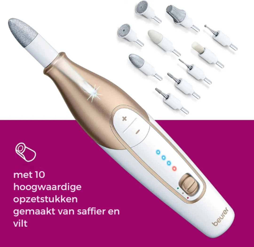 Beurer Deluxe Nagelfrees MP 64 - Accu - 10 Opzetstukken - Wit & Goud