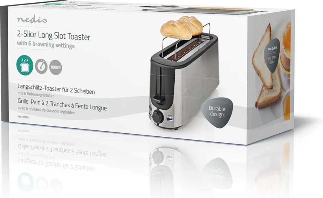 Nedis Broodrooster KABT310EAL 2 Sandwiches - 1000W - Aluminium