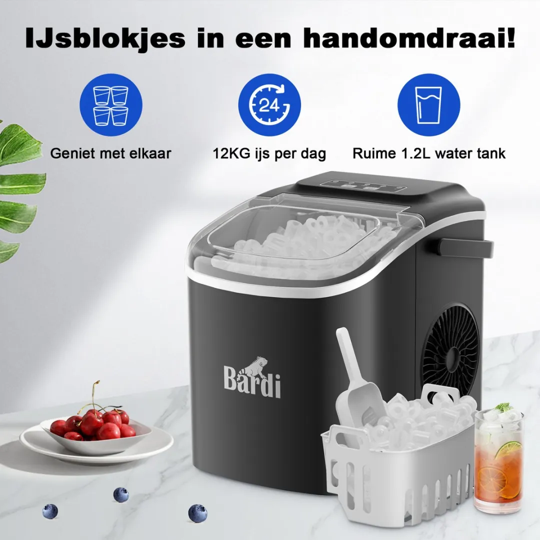 Bardi Deluxe IJsblokjesmachine Set 1,2L - 100W - Zwart/Grijs