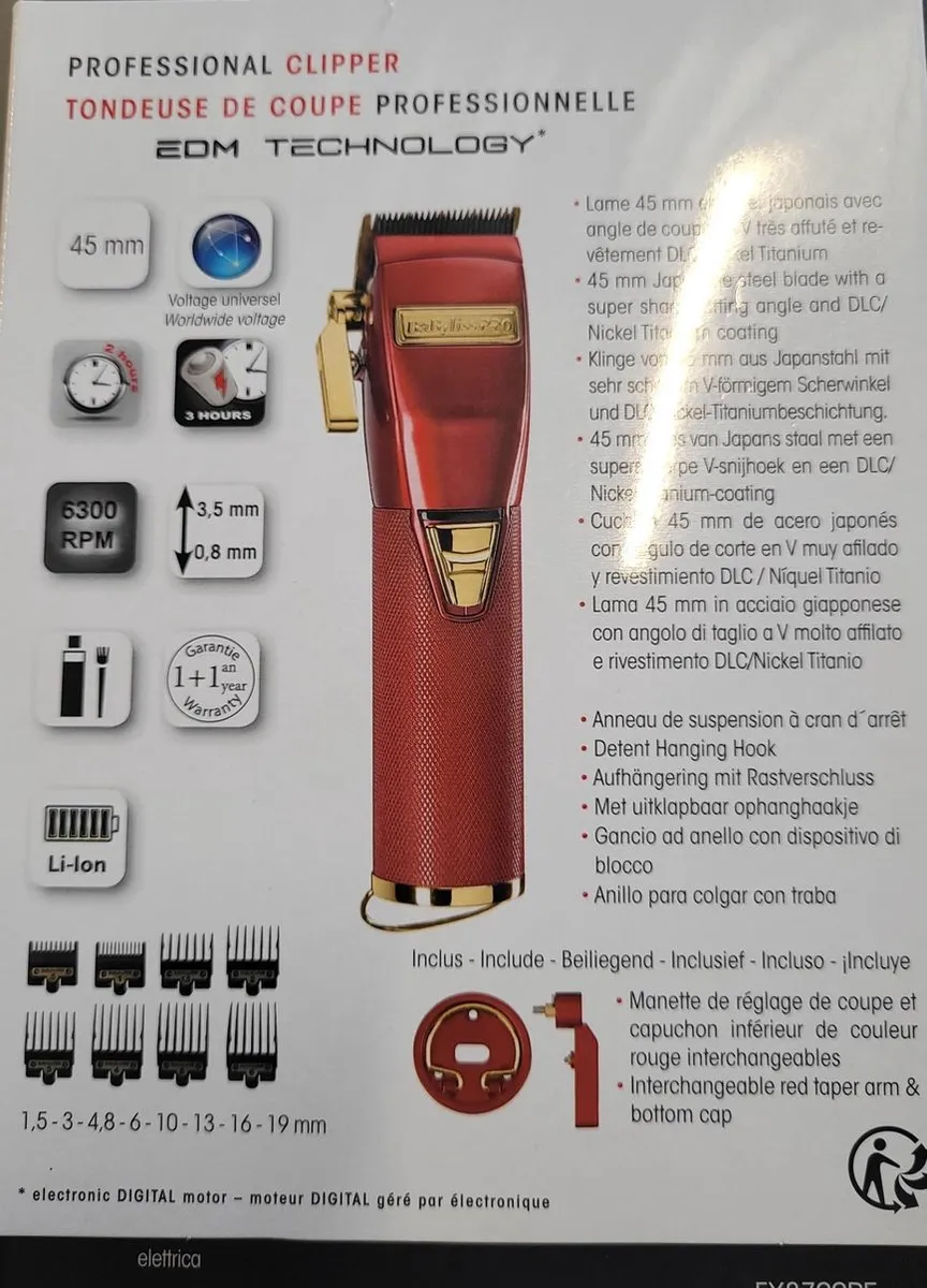 BaBylissPRO Red FX FX8700RE Tondeuse - 8 Opzetkammen