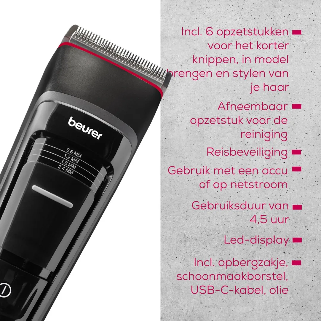 Beurer MN5X Tondeuse - 6 Opzetkammen 3-25mm - Zwart